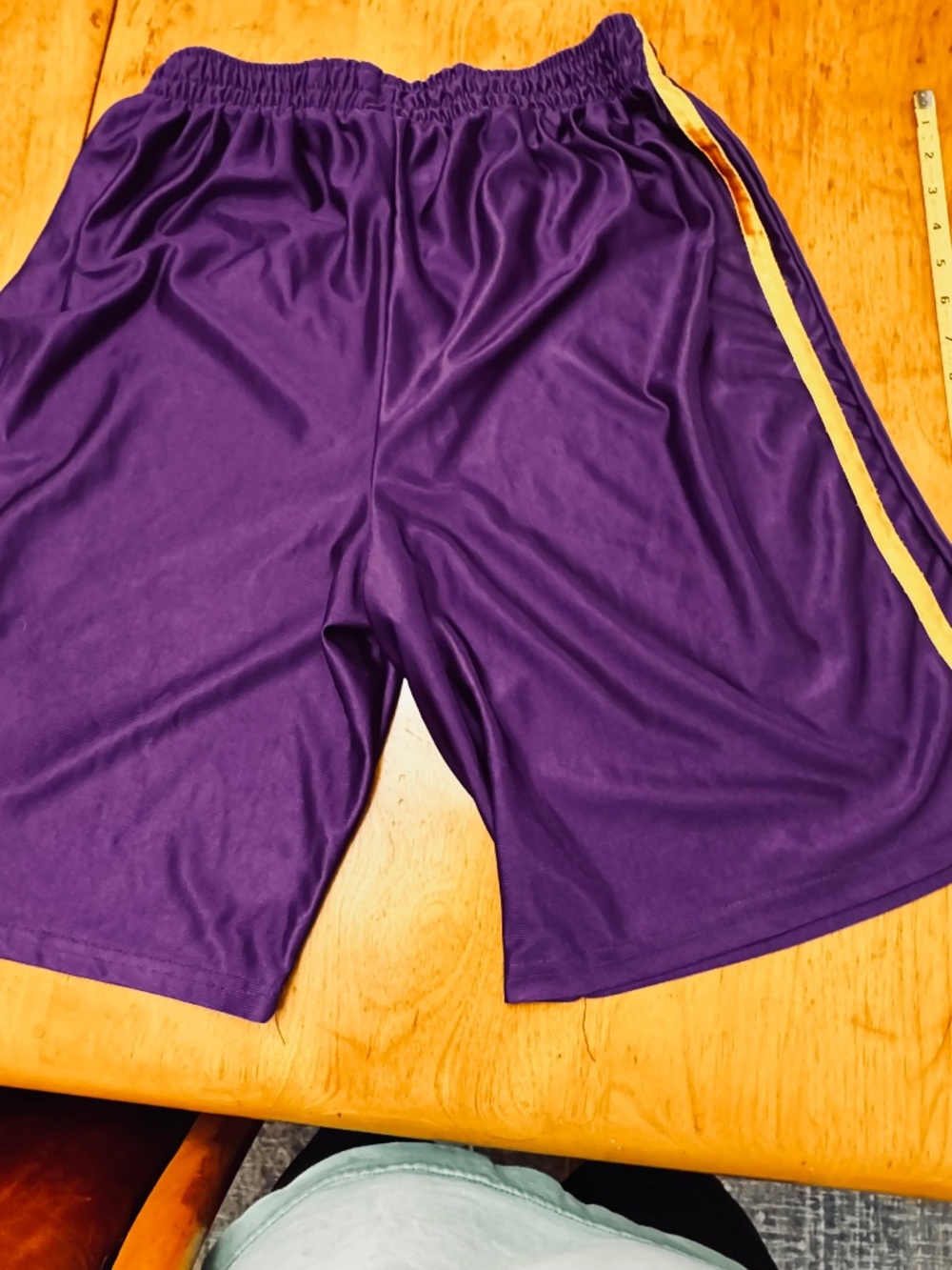 Men’s Basketball Shorts by Rafey, purple with gold and white stripes size L